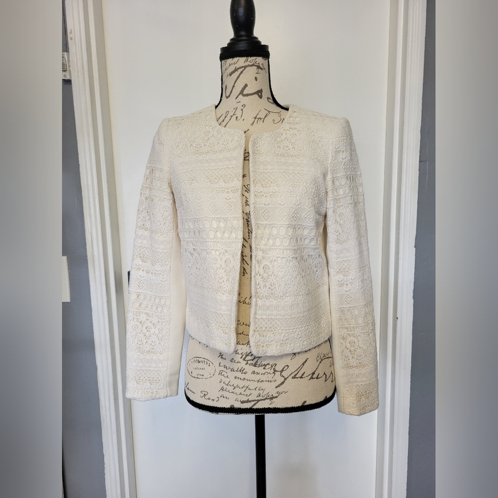 H&M Cream Open Front Crochet Blazer‎ Size 6